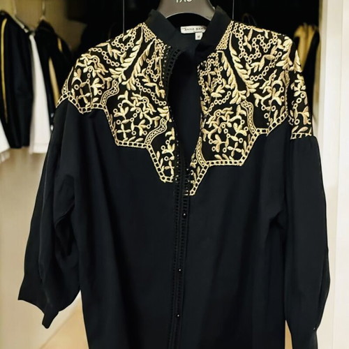 Anna Samouka black shirt with gold embroidery M like new