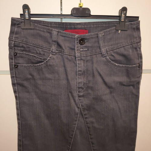 Sarah Lawrence denim skirt used, straight cut, dark blue and grey, size M