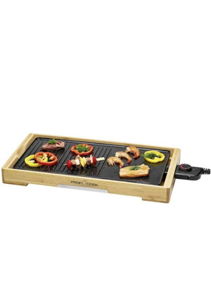 Teppanyaki grilling plate like new with ceramic coating and bamboo frame