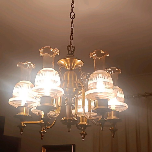Set of brass ceiling lights, six-light and single-light, new