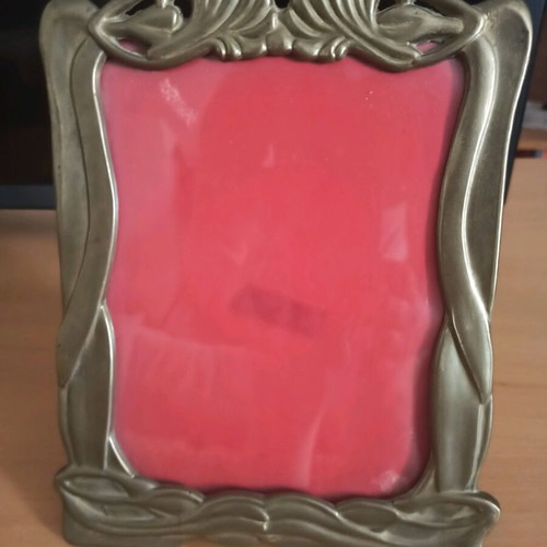 Vintage brass photo frame 17.5x20 cm with blue velvet, like new