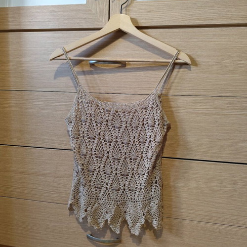 Knitted spaghetti strap top with embroidered beads, elastic, like new