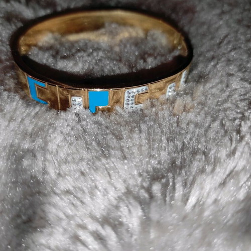 Steel bracelet cuff new, turquoise and gold