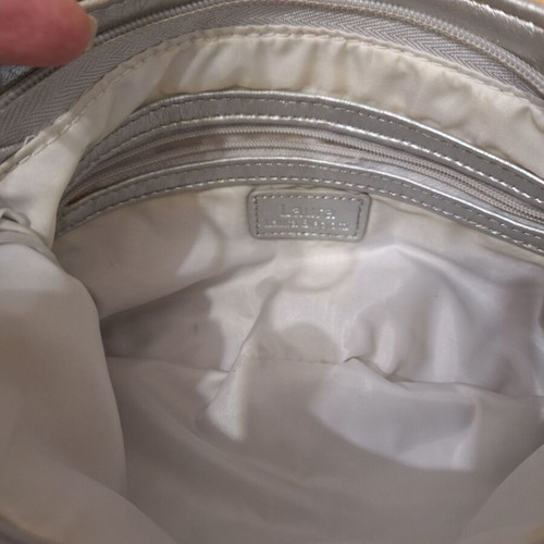 Laura Biagiotti evening bag used, small silver faux leather handbag