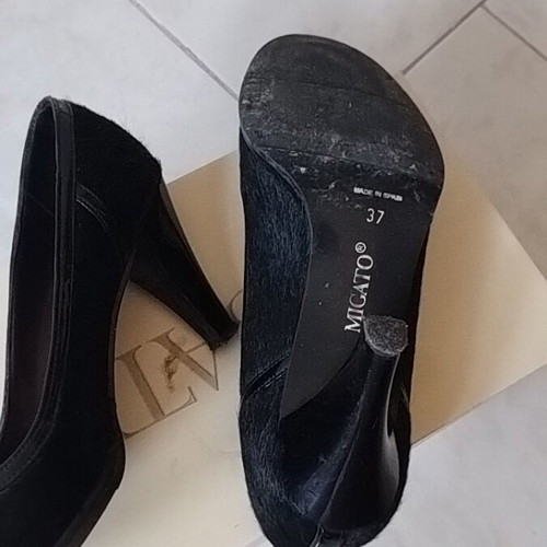 Migato leather pony hair pumps size 37 like new, black, 8 cm heel