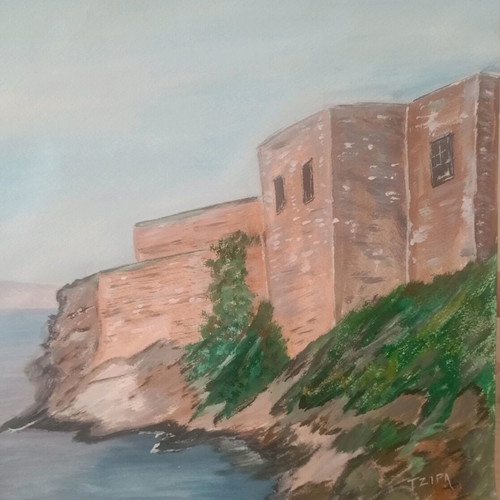 Painting Kástra-Monemvasia new, acrylic on paper
