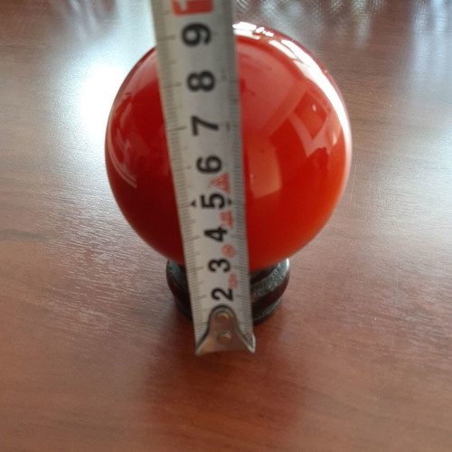 Indian crystal sphere red color on wooden base new