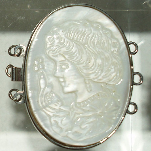 Stainless Steel Necklace Clasp with White Opal like new, Art Nouveau