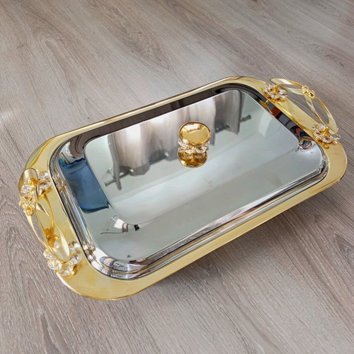 Rectangular stainless steel serving platter with Swarovski like new