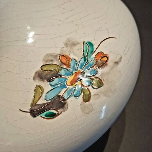 Vintage Italian Pottery Pitcher hand painted with floral relief