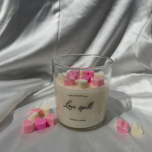 Love Spell soy candle new, natural with vanilla and orchid scent