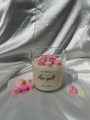 Love Spell soy candle new, natural with vanilla and orchid scent