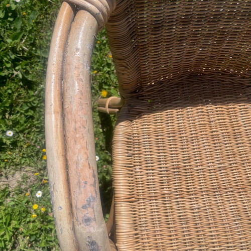Bamboo table with glass and used armchair set