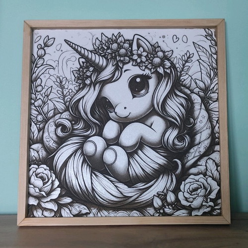Laser Engraved Painting new with lacquered wooden frame 28x28 cm