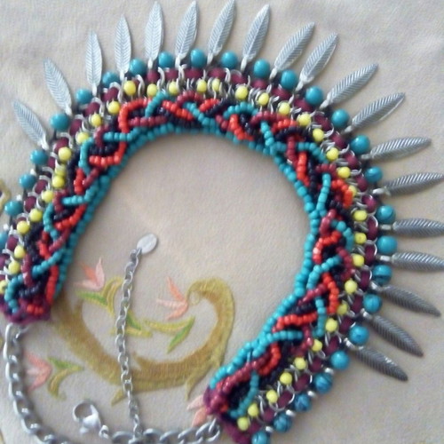 Ethnic necklace like new with colorful braided beads and metal details