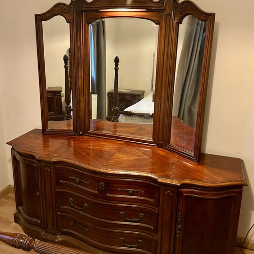Classic bedroom vanity used, solid mahogany with triple mirror