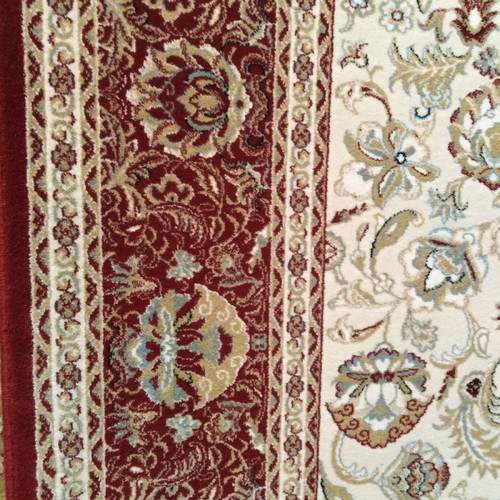 Merinos Yun wool rug 2.00x3.00 with ecru base and burgundy border