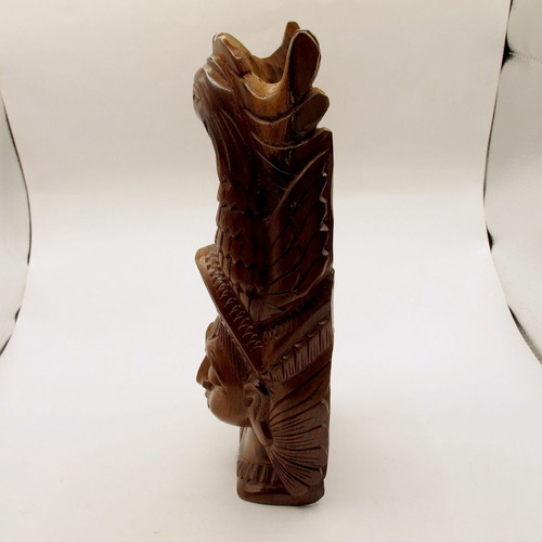 Vintage hand-carved wooden figure woman with birds, India, 23 cm
