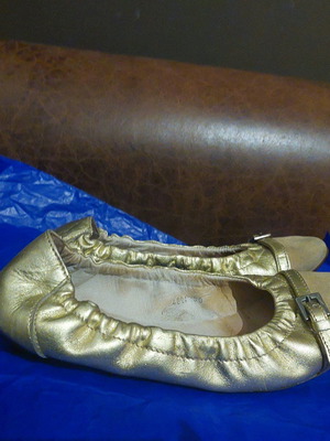 Via Moda leather ballerinas used, golden with beige, size 39
