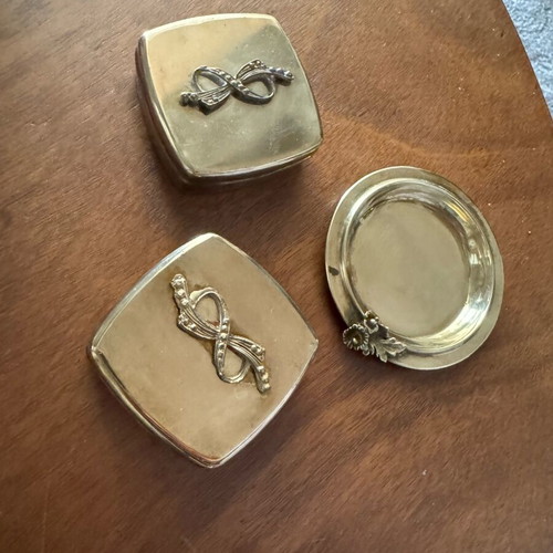 Vintage brass decorative set used, 2 boxes and 1 ashtray