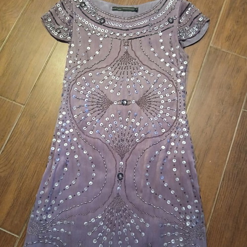 Blank London vintage silk dress with hand-embroidered sequins, purple