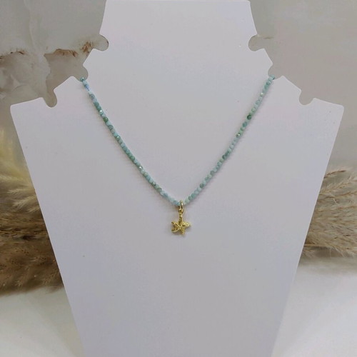Necklace with gold-plated 925 silver and amazonite semi-precious stones new
