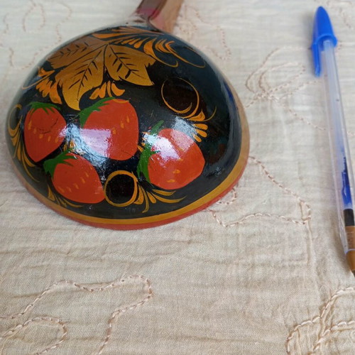Wooden decorative spoon like new, hand-carved and hand-painted lacquered