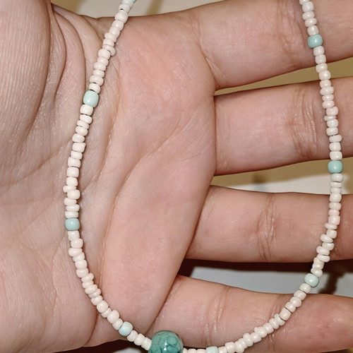 Handmade adjustable anklet white and blue