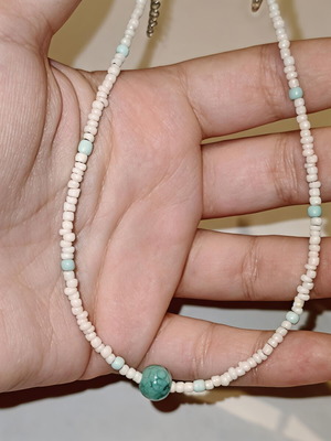 Handmade adjustable anklet white and blue