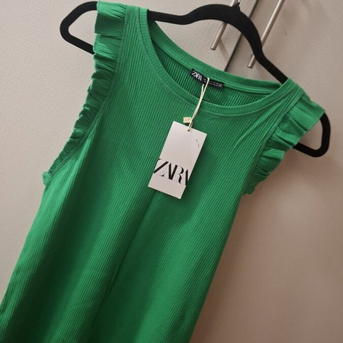 Zara green cotton midi dress with stripes