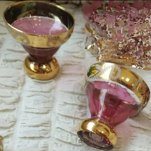 Vintage glasses used, set of 2, pink and gold
