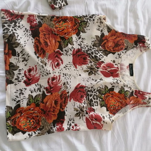 Twin set summer printed with embroidery and beads