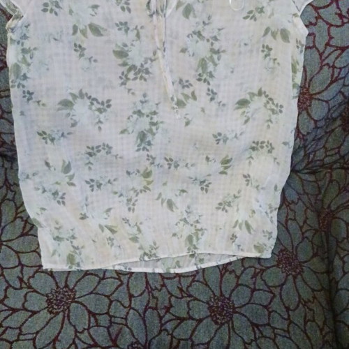 Blouse used, pink with green flowers, transparent, Small