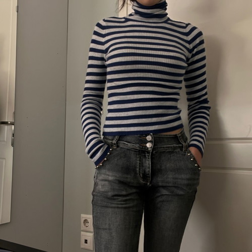 H&M striped turtleneck like new, gray and blue, size S