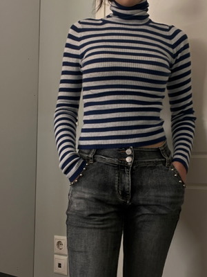 H&M striped turtleneck like new, gray and blue, size S