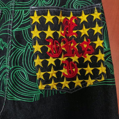 Baggy Jeans Y2K Streetwear with Skull & Stars Embroidery, new, black