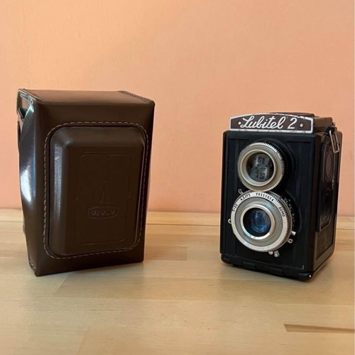 Lubitel 2 camera used with leather case