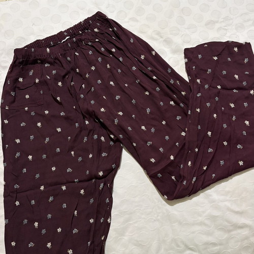 Burgundy Floral Wide-Leg Pants used, high waist, elastic waist