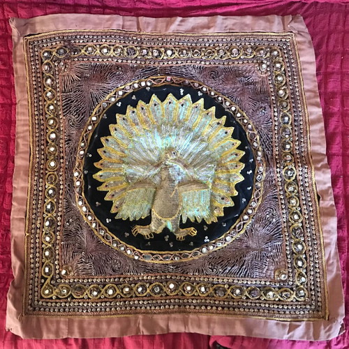 Vintage handmade embroidery from Myanmar 1960s, like new, 54×54 cm