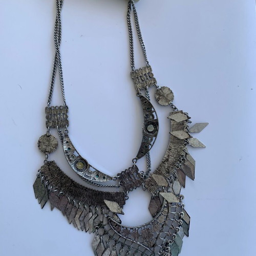 Accessorize oxidized silver toned statement necklace new, turquoise