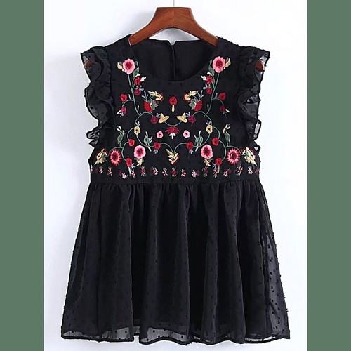 Inditex embroidered blouse like new, black boho design