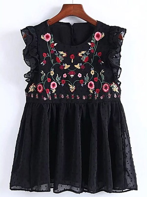 Inditex embroidered blouse like new, black boho design