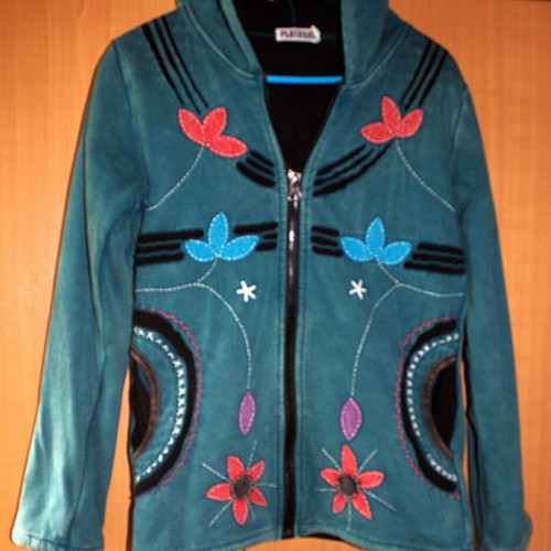Sweater jacket like new with warm lining and colorful flowers