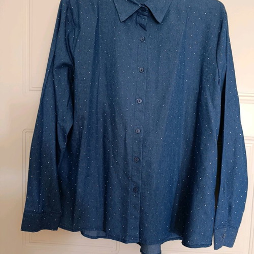 Denim shirt women's new, thin with rhinestones, blue XXL