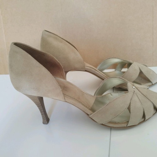 Matie sandals used, beige suede peep toe vintage, size 38