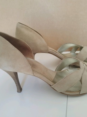 Πέδιλα Matie μεταχειρισμένα, μπεζ σουέντ, peep toe, vintage, μέγεθος 38