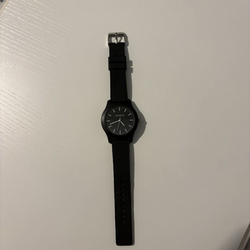 Lacoste all-black watch with silicone strap