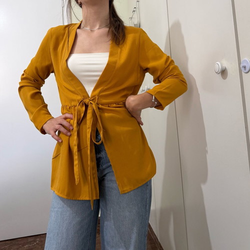 Blazer jacket light yellow like new with waist tie