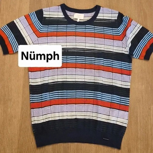 Nümph Gabriella SS Pullover fine-knit striped top, size L