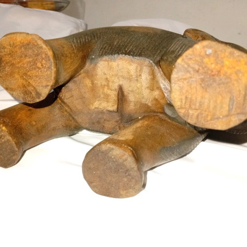 Pair of vintage handmade elephants used, solid dark wood